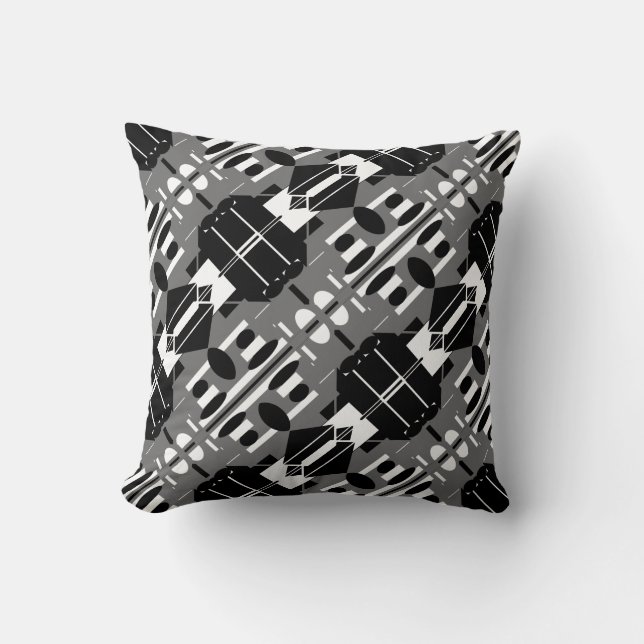 Grey White Black Diagonal Mosaic Tile Motif Cushion (Front)