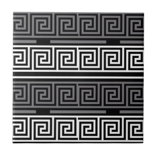 Grey White Black Greek Key Fret Pattern Design  Ceramic Tile