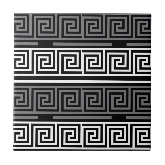 Grey White Black Greek Key Fret Pattern Design  Ceramic Tile (Front)