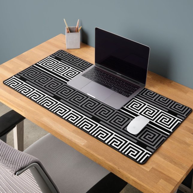 Grey White Black Greek Key Fret Pattern Design  Desk Mat (Creator Uploaded)