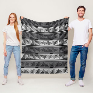Grey White Black Greek Key Fret Pattern Design  Fleece Blanket