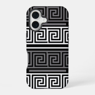 Grey White Black Greek Key Fret Pattern Design  iPhone 16 Case