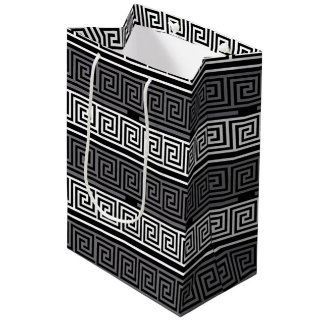 Grey White Black Greek Key Fret Pattern Design  Medium Gift Bag (Creator Uploaded)