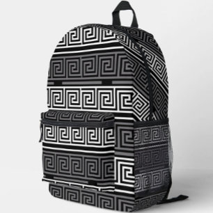 Grey White Black Greek Key Fret Pattern Design Printed Backpack