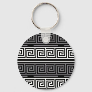 Grey White Black Greek Key Fret Pattern Design Ring