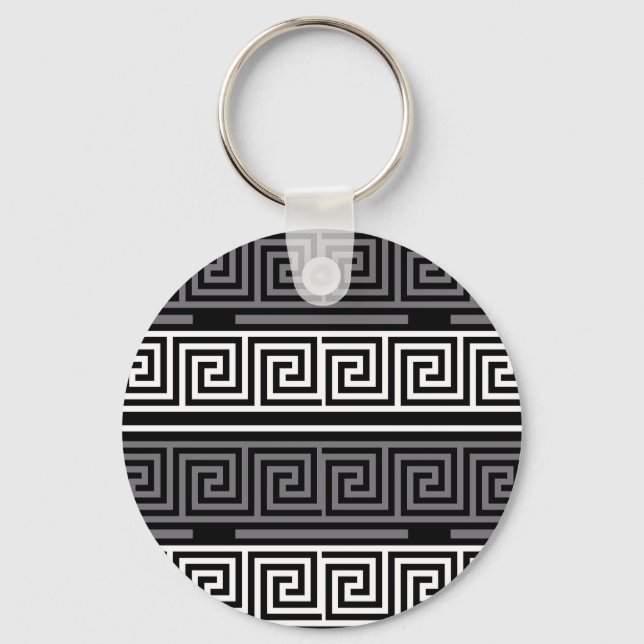 Grey White Black Greek Key Fret Pattern Design  Ring (Front)