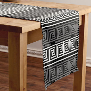Grey White Black Greek Key Fret Pattern Design Short Table Runner