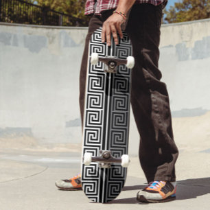 Grey White Black Greek Key Fret Pattern Design Skateboard