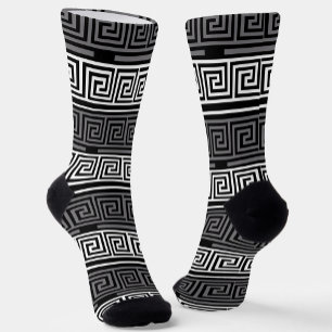 Grey White Black Greek Key Fret Pattern Design Socks