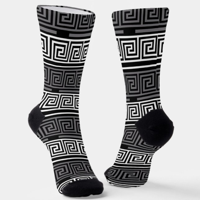 Grey White Black Greek Key Fret Pattern Design  Socks (Creator Uploaded)