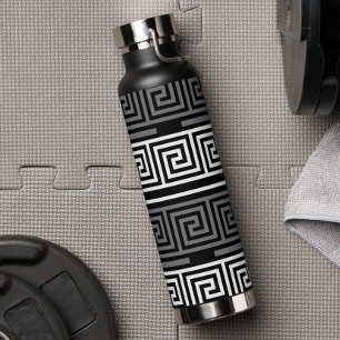 Grey White Black Greek Key Fret Pattern Design Water Bottle