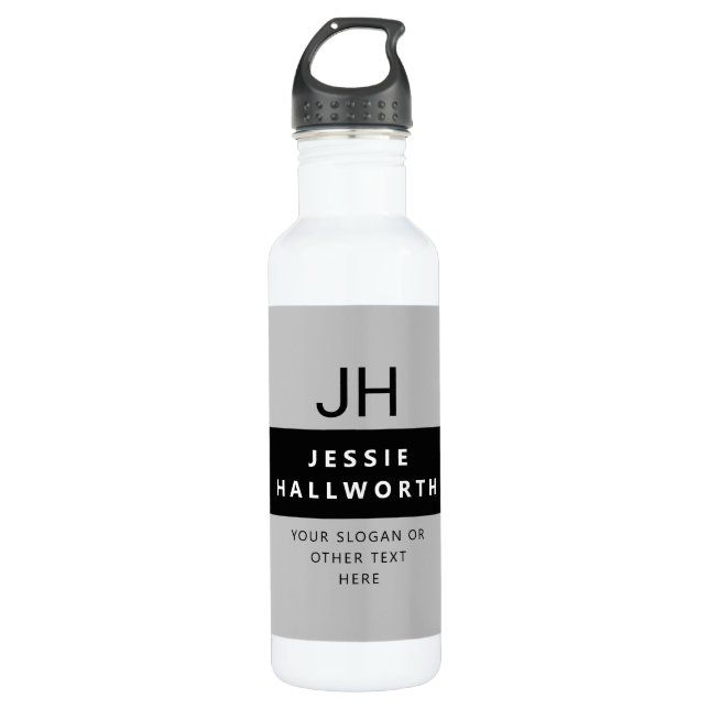Grey White & Black Stylish Modern Monogram 710 Ml Water Bottle (Front)