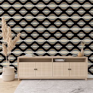 Grey White Black Taupe Beige Tan Ogee Wave Pattern Wallpaper