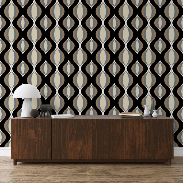 Grey White Black Taupe Beige Tan Ogee Wave Pattern Wallpaper (Creator Uploaded)