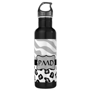Grey, White & Black Zebra & Cheetah Skin Custom 710 Ml Water Bottle