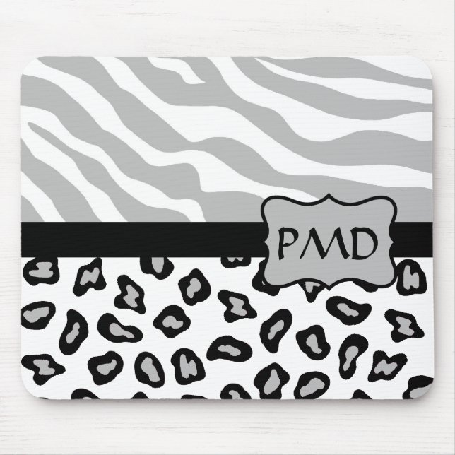 Grey, White & Black Zebra & Cheetah Skin Custom Mouse Pad (Front)