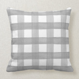 Grey White Buffalo Check Plaid Cushion