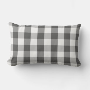 Grey White Buffalo Check Plaid Lumbar Cushion