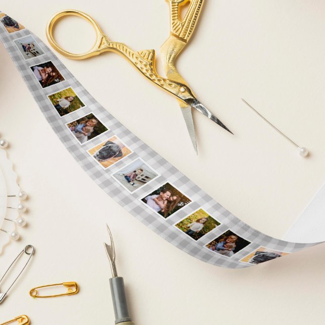 Grey & White Buffalo Plaid Photo Satin Ribbon (Creator Uploaded)