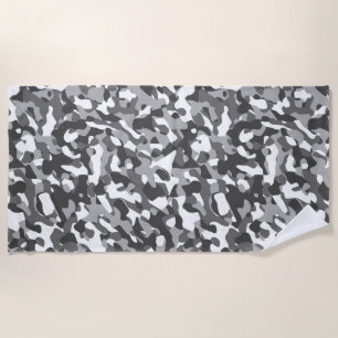 Grey White Camouflage Print Pattern Beach Towel