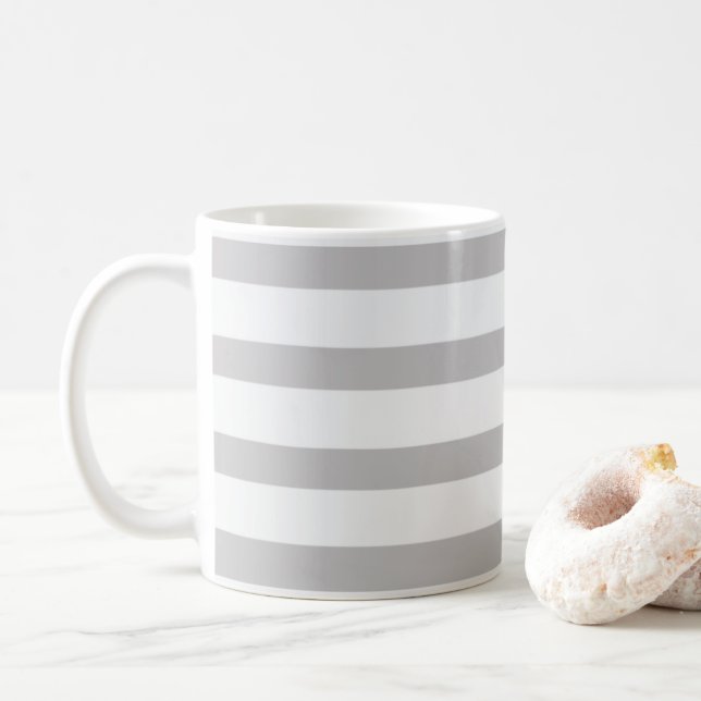 Grey White Candy Stripes  Coffee Mug (With Donut)