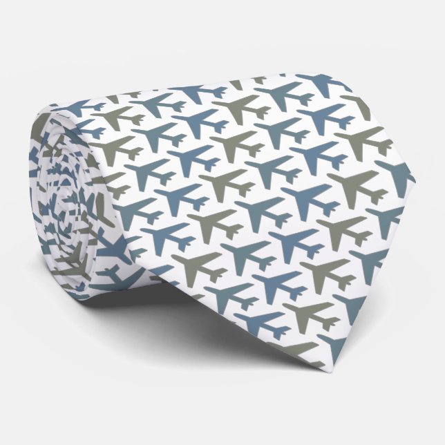 Grey White Captain Aeroplane Tie (Rolled)