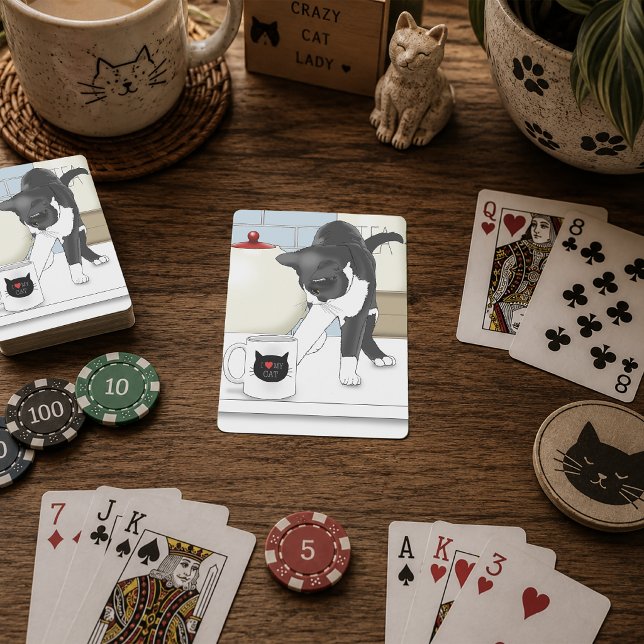 Grey White Cat Funny Tea Mug Kitchen Playing Cards (Creator Uploaded)