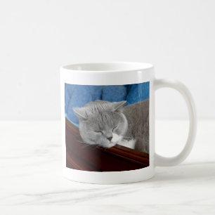 grey & white cat sleeping coffee mug