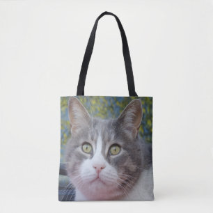 Grey White Cat Tote Bag