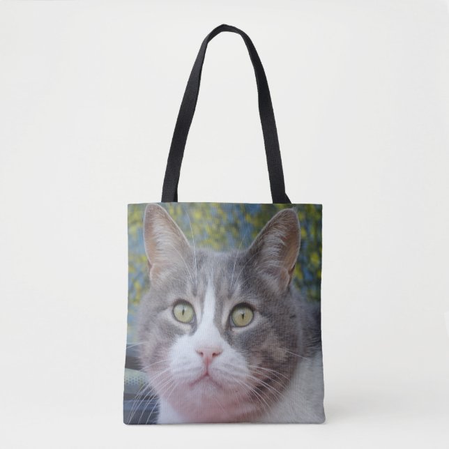 Grey White Cat Tote Bag (Front)