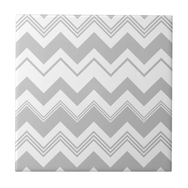 Grey White Chevron Pattern Ceramic Tile (Front)
