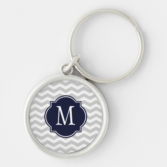 Grey & White Chevron Pattern Key Ring (Front)