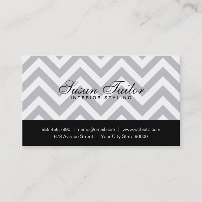 Grey White Chevron | Simple, Minimal, Professional Business Card (Front)