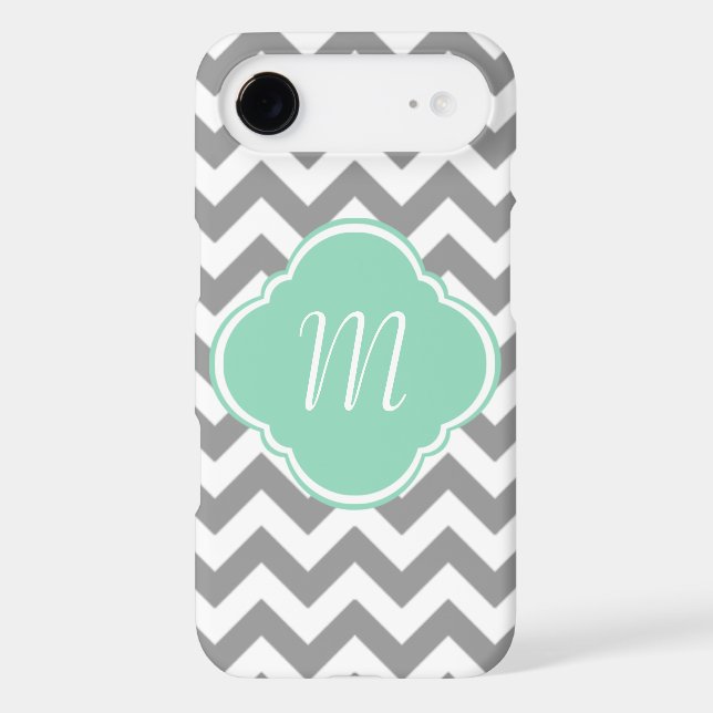 Grey & White Chevron Stripe Custom Monogram Case-Mate iPhone Case (Back)