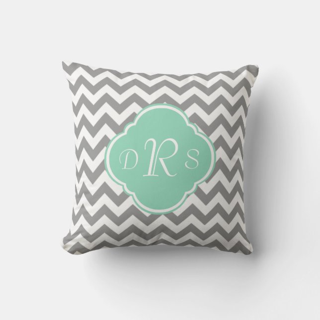 Grey & White Chevron Stripe Custom Monogram Cushion (Front)
