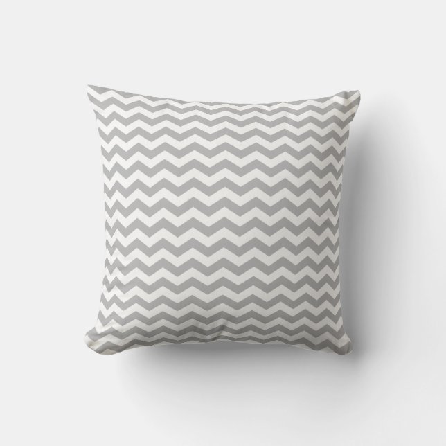 Grey White Chevron Zigzag Pattern Cushion (Front)