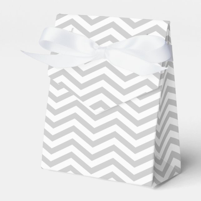 Grey, white chevron zigzag pattern wedding favour box (Front Side)