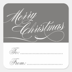 GREY WHITE CHRISTMAS GIFT TAG STICKERS