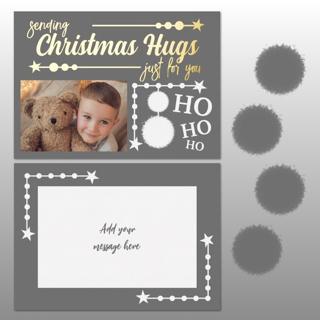 Grey white Christmas hugs just for you photo Foil Holiday Card (Creator Uploaded)