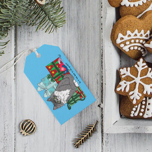 Grey White Christmas Kitten Gift Tags