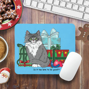 Grey White Christmas Kitten Mouse Pad