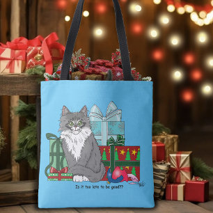 Grey White Christmas Kitten Tote Bag