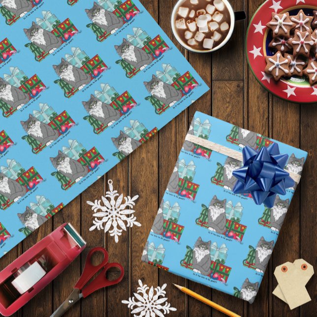 Grey White Christmas Kitten Wrapping Paper (Creator Uploaded)