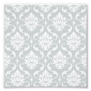 Grey White Classic Damask Pattern Photo Print