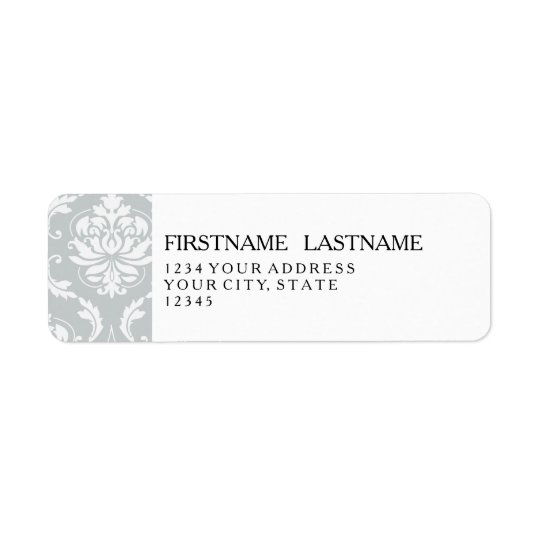 Grey White Classic Damask Pattern Return Address Label