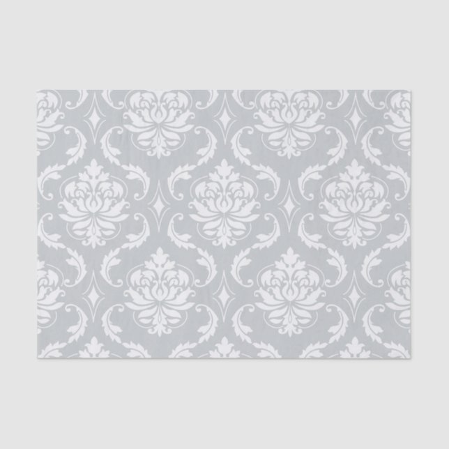 Grey White Classic Damask Pattern Tissue Paper (Front)