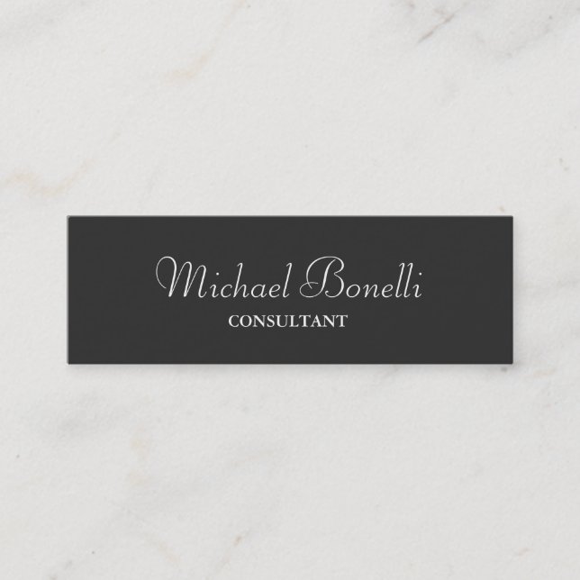 Grey White Classical Script Mini Business Card (Front)
