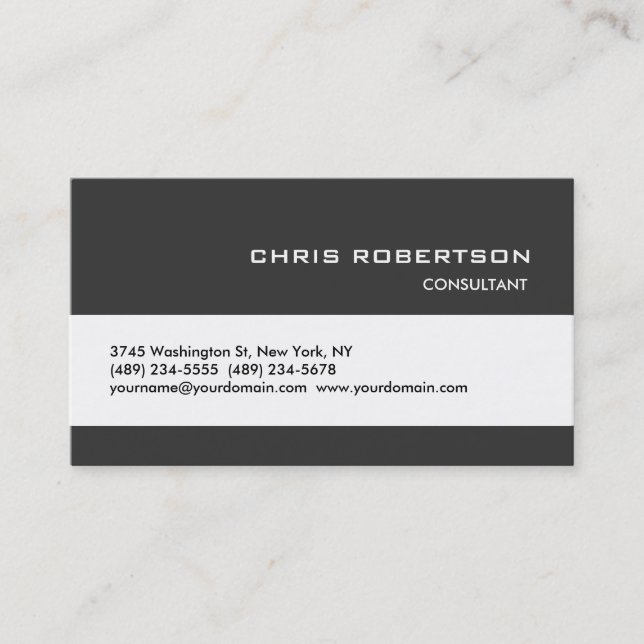 Grey White Classical Trendy Standard Business Card (Front)
