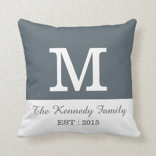 Grey White Colour Block Reversible Family Monogram Cushion