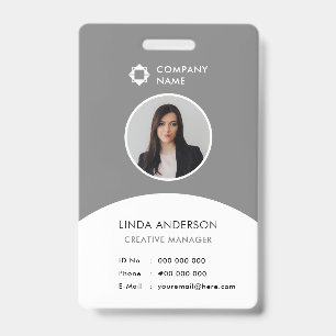 Grey White Company Logo Employee Photo ID Classy Badge